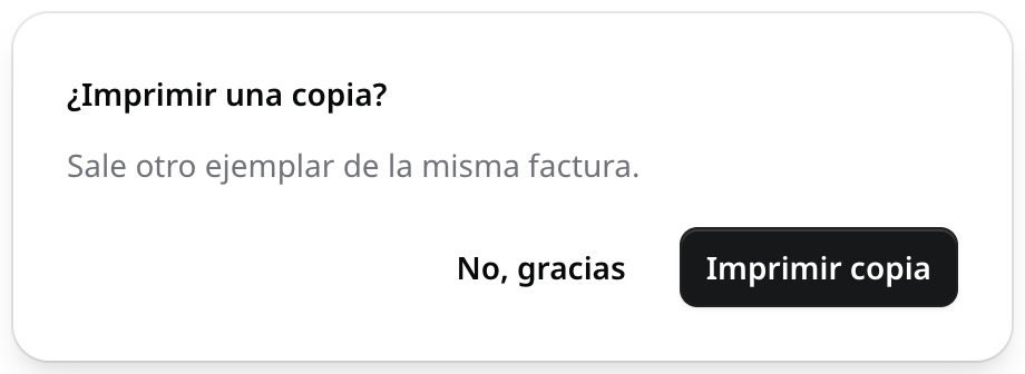 El aviso «¿Imprimir una copia?» con los botones No, gracias e Imprimir copia